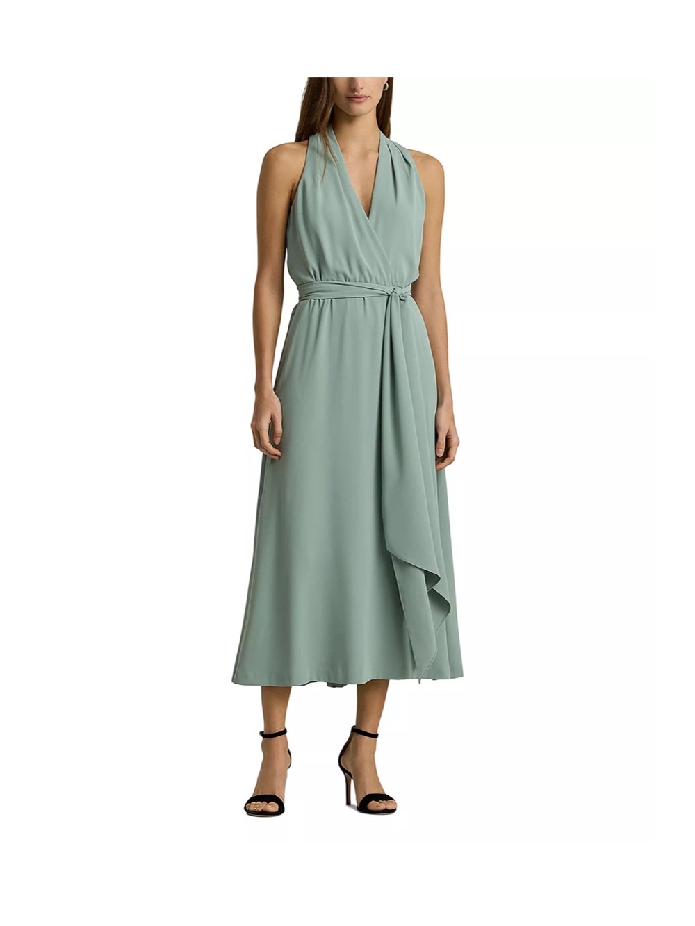 Lauren Ralph Lauren Sleeveless Wrap Midi Dress in Sage Green